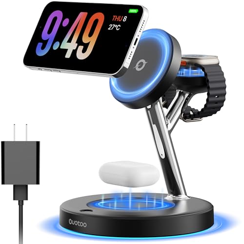 3 in 1 Mag-Safe Wireless Charger Stand for iPhone Apple Watch AirPods - color: Black