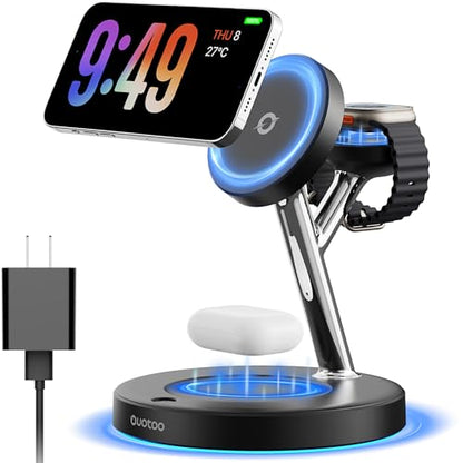 3 in 1 Mag-Safe Wireless Charger Stand for iPhone Apple Watch AirPods - color: Black