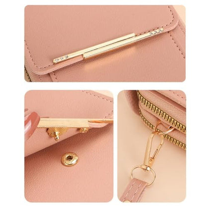 Women's Touch Screen Mobile Phone Messenger Bag, RFID Leather Crossbody Wallet Purse, Anti-Theft Shoulder Strap - color: Gray