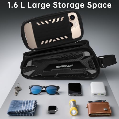 Bike Front Frame Bag Waterproof with Phone Mount Holder | 2 in1 EVA Bicycle Top Tube Bag, Waterproof, Rain Cover, TPU Touch Screen, Tool-Free, Sun Visor, Fits Road, Mountain, E-Bikes