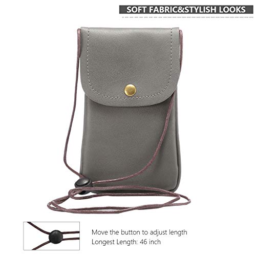 Cell Phone Neck Pouch, PU Leather Carrying Bag with Credit Card Holder Adjustable Strap, Small Travel Purse for iPhone 11 XR XS Max SE 8 7 6 Plus, Galaxy S10 S7 Edge A10 J7, Moto G6 (Gray) - color: 01 Gray