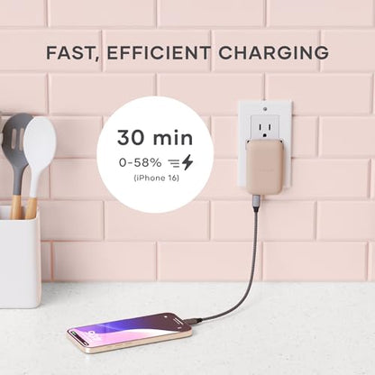 Satechi OntheGo 67W Wall Charger, GaN USB-C Fast Charging, Desert Rose - color: Desert Rose