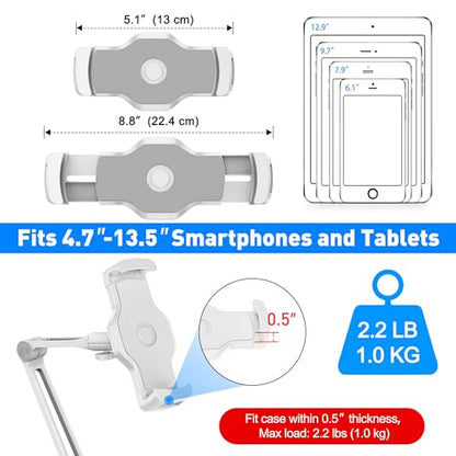 AboveTEK Under Cabinet iPad Mount, 3 in 1 Highflex 360° iPads Wall Mount for Kitchen, Tablet Celling Under Counter Holder, Kitchen Tablet Mount Fits 4.7" to 13.5" iPad, mini, Air, Surface Pro - White - color: white