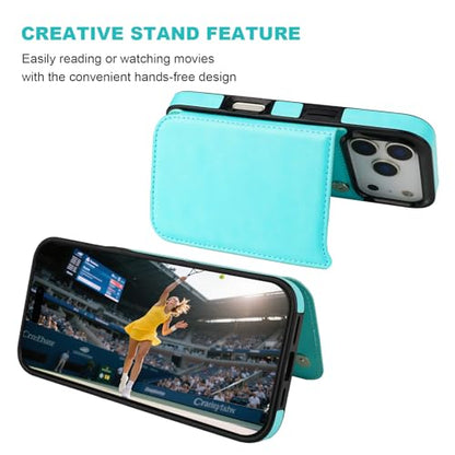 ONETOP for iPhone 17 Pro Wallet Case with Credit Card Holder,LightBlue | Kickstand,ID/Cash Holder,Case Wallet with Card Slots,Double Magnetic Clasp,Durable PU Leather Shockproof Cover for Women Men - color: Light Blue