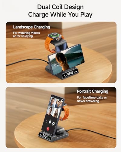 3 in 1 Wireless Charger for Samsung Galaxy S26 Ultra, Galaxy Watch 8, Buds - color: Tech Grey