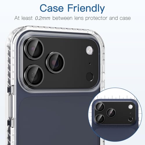 [2 Pack Camera Lens Protector for iPhone 17 Pro,9H Tempered Glass,Aviation Aluminum Plate Cover,Night Circle,No Bubble,HD Clarity,Case Friendly,Easy Installation-Black - size: for iPhone 17 Pro