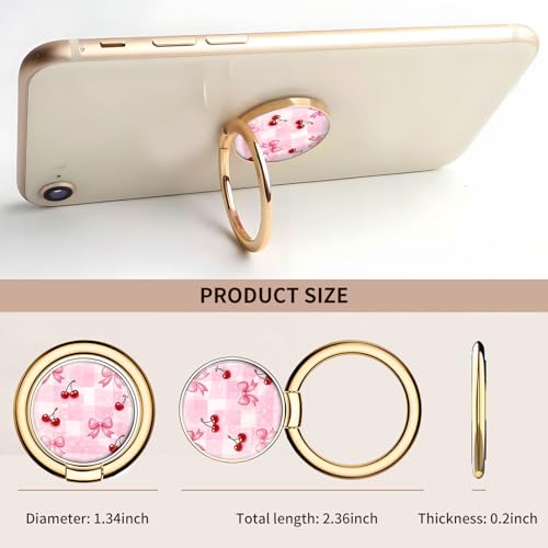 Cell Phone Ring Holder, Cute Metal Phone Grip Stand Finger Ring Kickstand, Flexible 360°Rotation Phone Tablet Case Accessories Compatible with Most Phones Pink Bowtie Cherry - color: Pink Bowtie Cherry