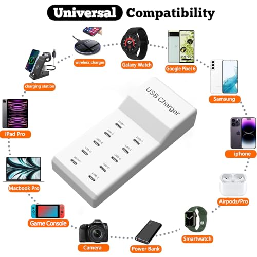 USB C Charger, 10 Ports USB Charging Station, 50W Multi-Port USB C Charger - size: 10Ports-50W