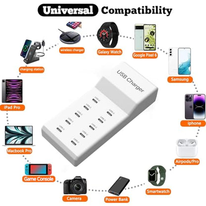 USB C Charger, 10 Ports USB Charging Station, 50W Multi-Port USB C Charger - size: 10Ports-50W