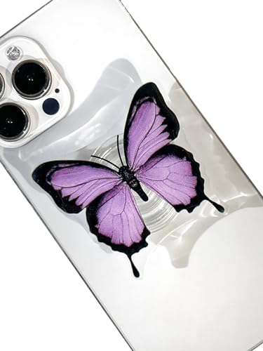 Butterfly Mobile Phone Grip, Clear Cell Phone Stand,Cell Phone Charms Accessory, Collapsible Handle Grip Holder for Kindle - color: Purple