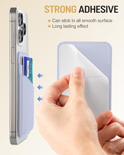 Senose Cell Phone Wallet, Leather Credit Card Holder for Phone Case | 3 Pockets Sticky Wallet Back of phone, Phone Card Holder Stick On Compatible for iPhone, Android, Samsung-White Purple - color: Wihte Purple