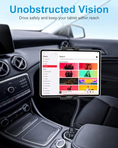 GDZN Anti-Shake Car Cup Holder Tablet Mount, 10.2" Flexible Gooseneck Arm