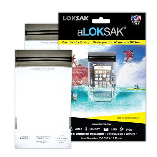 LOKSAK - aLOKSAK Waterproof Cellphone Dry Bags - Airtight Underwater Phone Pouch - Touch Screen Compatible - Diving Certified - size: 4 x 7 inch - 2 Pack
