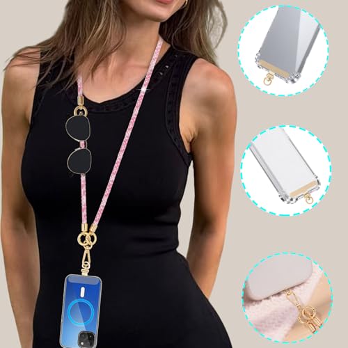 Crystal Phone Lanyard Crossbody and Wrist Strap Lanyard Rhinestone Anti-Theft Phone Strap Phone Neck Strap for Women - color: Pink