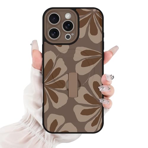 for iPhone 16 Pro Case Brown Cute Petals Floral Pattern | [Compatible with Magsafe] with Finger Hand Strap Kickstand Case for Girls Women Shock Scratch Protection Phone case - color: Brown / Floral Petal, size: iPhone 16 Pro
