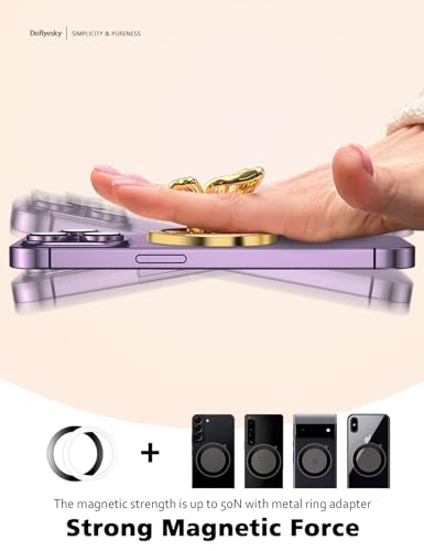 Doflyesky 2025 Upgrade Magnetic Phone Grip Compatible with MagSafe, Butterfly Phone Grip Holder Finger Kickstand for MagSafe, Adapter Ring for Included (Gold Purple)