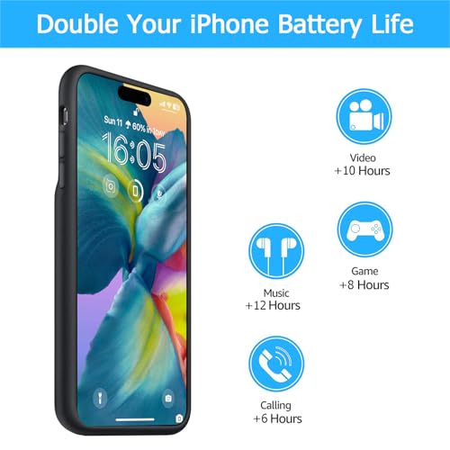 Battery Case for iPhone 16 Pro, [10000mAh] Enhanced Portable Protective Smart Qi Wireless Charger Case Battery Pack with CarPlay Wireless Charging Cover Compatible for iPhone 16 Pro (6.3 inch)-Black - size: iPhone 16 Pro