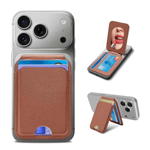 COALAGOON for MagSafe Wallet with Mirror,4 Card Holder RFID Blocking Stand - color: Brown