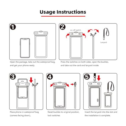 HAVENVOGUE Waterproof Phone Pouch, IPX8 Floating Dry Bag, 2 Pack Black | Black & White, Responsive Touchscreen, Fits iPhone and Galaxy Smartphones Up to 7 Inches, with Lanyards for Beach and Cruise