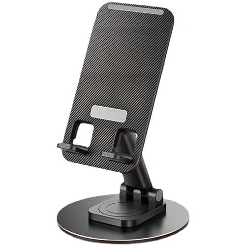 Cell Phone Stand, Adjustable Phone Holder 360° Rotation Fully Foldable Desktop Dock Compatible with iPhone 16 15 14 13 Pro Max Android Smartphone E-Reader Tablets (Black)