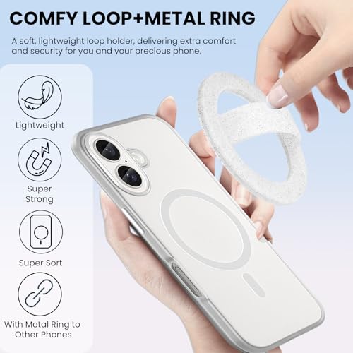STEZHOU Magnetic Silicone Ring Grip Phone Holder, Loop Grip, Compatible with Magsafe for iPhone 12 Series (White Sparkle) - color: White Sparkle