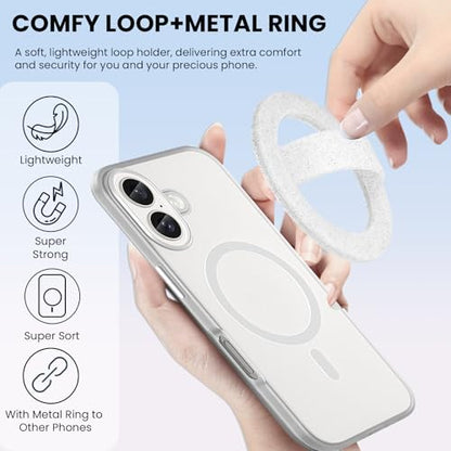 STEZHOU Magnetic Silicone Ring Grip Phone Holder, Loop Grip, Compatible with Magsafe for iPhone 12 Series (White Sparkle) - color: White Sparkle