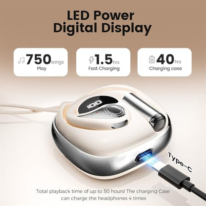 Open Ear Headphones, Bluetooth Earbuds 5.4 wireless open ear bluetooth earbuds with Adjustable Ear Hooks, Ultra-Comfort, Snug Fit, Powerful Sound, Clear Calls, 40H Playtime, Multipoint Connection