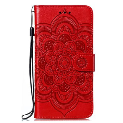 EYZUTAK Case for Samsung Galaxy A16 4G/5G, Premium Leather Magnetic Closure Flip Wallet Phone Case with Card Holder Cash Slot Stand Function Embossed Mandala Flower Slim Shockproof Lanyard Cover - Red - color: Red, size: Samsung Galaxy A16 4G/5G