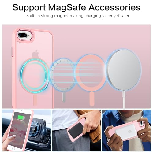 DUEDUE for iPhone 8 Plus Case, iPhone 7 Plus Case Magnetic[Compatible with Magsafe], Translucent Matte Back Protective Cover Shockproof Phone Case for iPhone 7 Plus/8 Plus, Pink - color: Pink