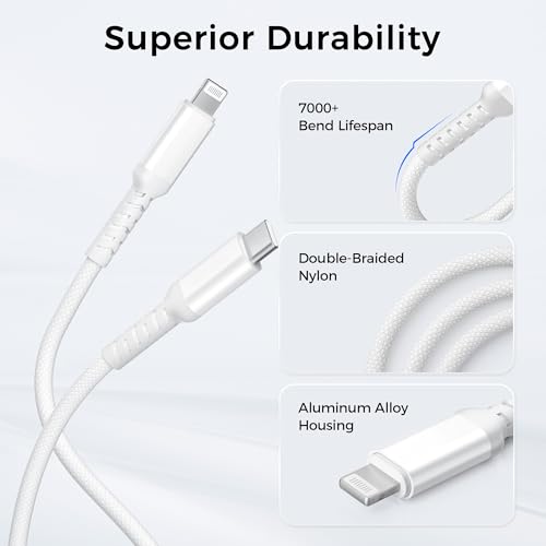 Basesailor USB C to Lightning Charger Cable 10FT with USB A Adapter - color: White, size: 10FT/3M