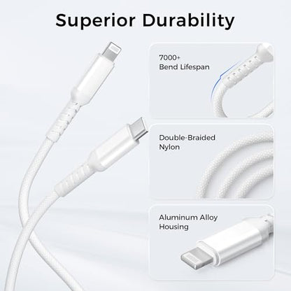Basesailor USB C to Lightning Charger Cable 6.6FT with USB A Adapter - color: White, size: 6.6FT/2M