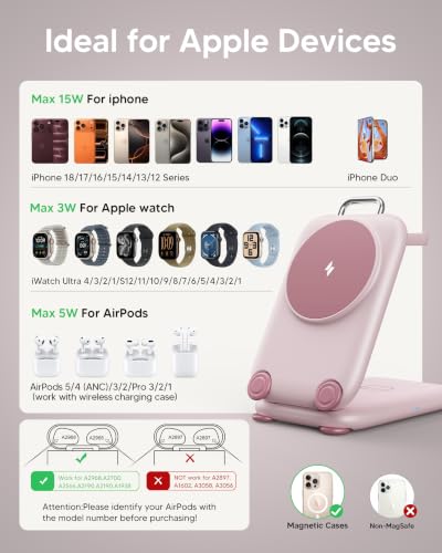 Mukiya PaktVault Traveling Fast Wireless Charging Station for iPhone Duo - color: Pink