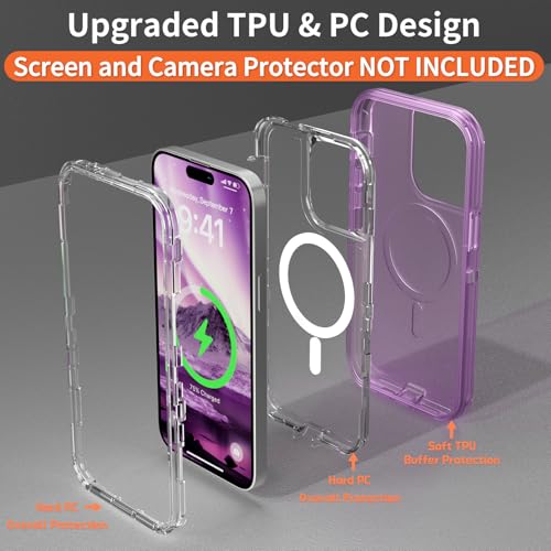 Follaroma Magnetic for iPhone 14 Pro Max Case, Heavy Duty Cases,Purple,6.7" | Compatible with MagSafe, Heavy Duty Shock proof Protection, Military-Grade Anti-Drop, Dual Layer Transparent Protective Cover - color: Purple, size: iPhone 14 Pro Max 6.7''
