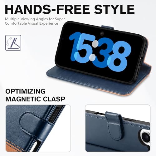 TUCCH Wallet Case for iPhone 17 (6.3") 2025, 4 Card Holders, Blue & Brown | RFID Blocking, Viewing Stand, Shockproof TPU Shell, PU Leather, Magnetic Closure, Protective Folio Flip Cover - color: Two-tone Blue & Brown