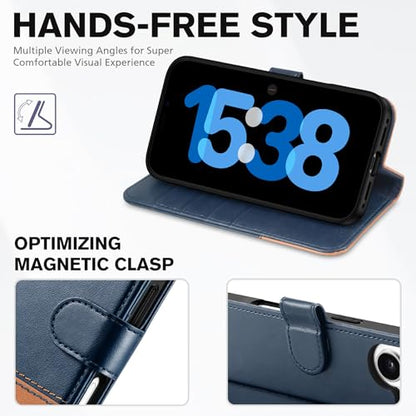 TUCCH Wallet Case for iPhone 17 (6.3") 2025, 4 Card Holders, Blue & Brown | RFID Blocking, Viewing Stand, Shockproof TPU Shell, PU Leather, Magnetic Closure, Protective Folio Flip Cover - color: Two-tone Blue & Brown