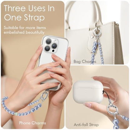SURPHY Phone Charm, Handmade Beaded Phone Wrist Strap with Tether Tab - color: B- Pearl Ocean