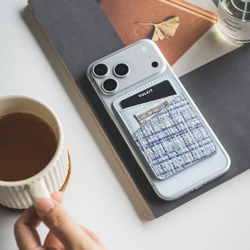 VULKIT Phone Card Holder Wallet Leather Adhesive Pocket RFID Blocking Credit Card Sleeves Stick Back of Phone Smartphones - color: Tweed Blue