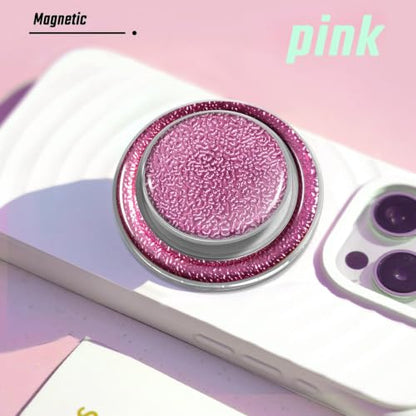 Magnetic Phone Grip, Magnetic Collapsible Expandible Mobile Phone Grips Stand Holder for iPhone 17 16 15 14 13 12 Series, Sparkly Transparent Pink