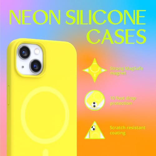 FELONY CASE for iPhone 14 Plus Neon Yellow MagSafe Liquid Silicone Case | Soft Touch Slim Cover with Anti-Scratch Microfiber Lining, 360° Shockproof & Full Body Protection - color: Neon Yellow, size: iPhone 14 Plus w MagSafe