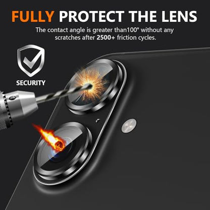 Suoman for iPhone 16/16 Plus Camera Lens Protector, 9H Tempered Glass Film - color: Black