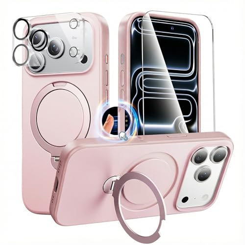 360°Ring Stand for iPhone 17 Pro Max Case, Compatible with MagSafe, Military-Grade Protective,Anti-Yellowing, Scratch-Resistant Back Cover Phone Case for iPhone 17 Pro Max 6.9", Light Pink - color: Light Pink Stand, size: Iphone 17 Pro Max