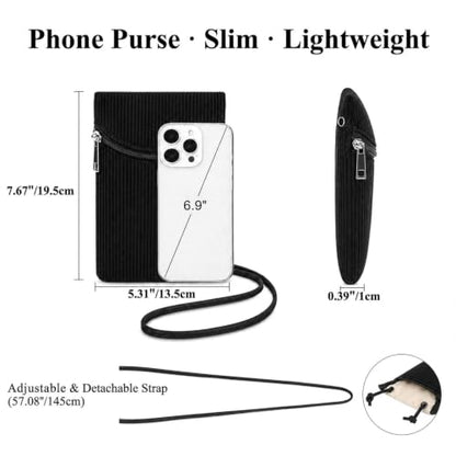 Small Crossbody Women Cell Phone Purse Wallet Bag With Shoulder Strap - color: Black/Corduroy