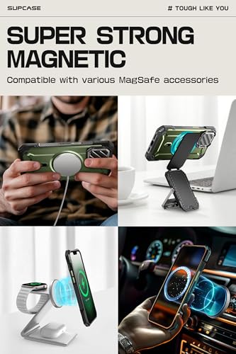 SUPCASE for iPhone 17e/16e Case with Camera Cover Stand, Green | Compatible with MagSafe, Built-in Kickstand, Military-Grade Protection, Magnetic Phone Case for iPhone 15/14/13, UBMag XT - color: Guldan