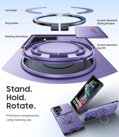JAME for Samsung Galaxy S22 Ultra Case with Ring Stand Slide & Camera Cover - color: Purple, size: Galaxy S22 Ultra