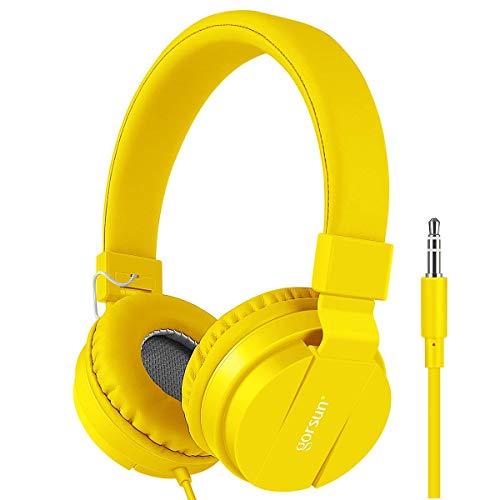 Kids Headphones, Lightweight Stereo Wired Toddler Headphones, Adjustable Headband Children's Headset for Smartphones Computer Pad Earphones(Yellow) - color: Yellow
