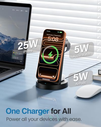 25W MagSafe Charging Station, 3-in-1 Magnetic Wireless Charger for Apple - color: Black-1