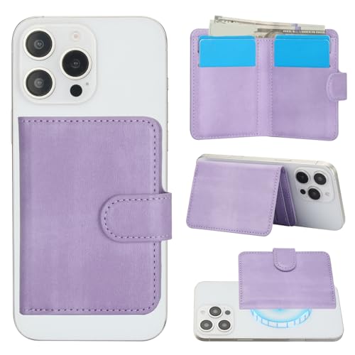 HAII for MagSafe Card Wallet Bag compatible with MagSafe Invisible Ultra-Thin Lightweight Kickstand Magnetic Mobile Wallet Man Woman, 4 Card Slots + 1 Cash Bag. (Purple, Buckle Wallet) - color: Purple, size: 4 Card Slots + 1 Cash Bag - Buckle Wallet
