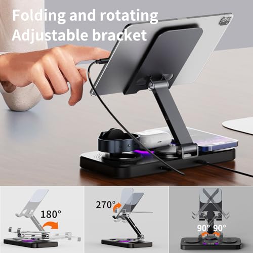 5 in 1 Wireless Charging Station - Bye-Bye Cable Mess & from Desk to Bedside, All-in-One Wireless Charging Dock for iPhone 17/16/15/14/13/12, Watch, AirPods White