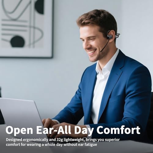 Bluetooth Headset with Microphone,Open Ear Headphones with Mic, Dual Connect Bluetooth 5.4 with AI Noise Cancelling Mic & Mute Function, Wireless Headset for Work
