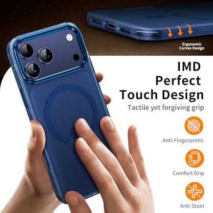 Slim Fit for iPhone 17 Pro Max Case [Compatible with Magsafe] Camera Control [Military Grade Protection], Translucent Matte Soft Touch Shockproof Protective Magnetic Phone Cover,Frosted Blue - color: Blue